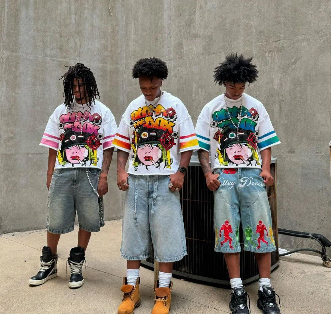 Goth Y2k Graphic T Shirts Harajuku Cartoon Pattern Oversized T Shirt Men and Women Hip Hop Punk Short Sleeved Tops Streetwear