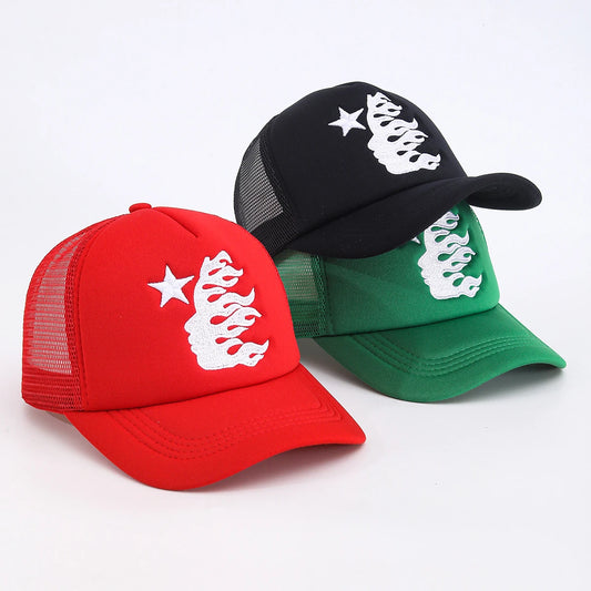 Summer Embroidered Side Face Pentagram Men's and Women's Baseball Hats Outdoor Breathable Sunshade Mesh Hats Truck Driver Hats