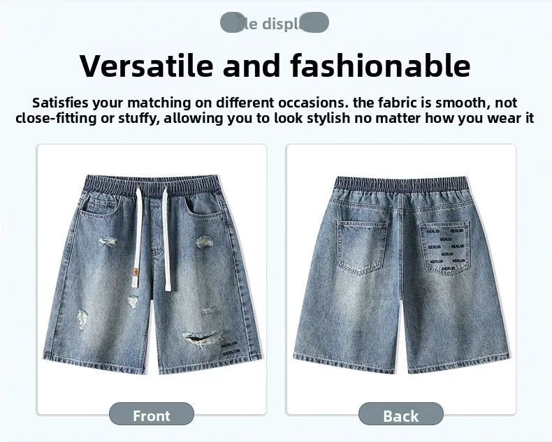 Casual Cargo Denim Shorts Men Elastic Waist Straight Comfortable Light Color Soft Short Pants Baggy Wide Bermuda Male Y2k Jeans