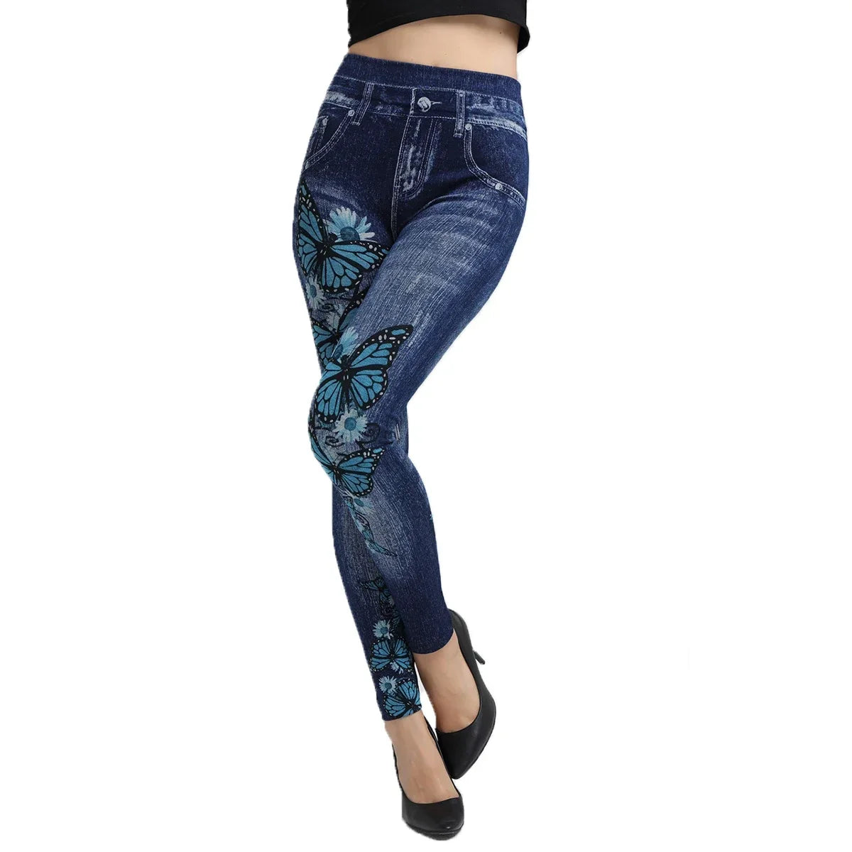 Femme Pantalon Seamless Leggings Women Print Jeggings Cotton 2022 Sexy Girl Knitted High Waist Faux Jeans Denim Fitness Leggings