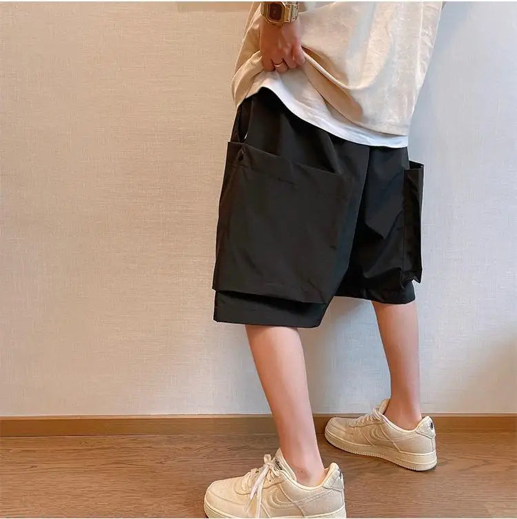 Summer Solid Pockets Large Size Shorts Men's High Street Loose Casual Workwear Five-quarter Pants Men Bottom Male Sportswear