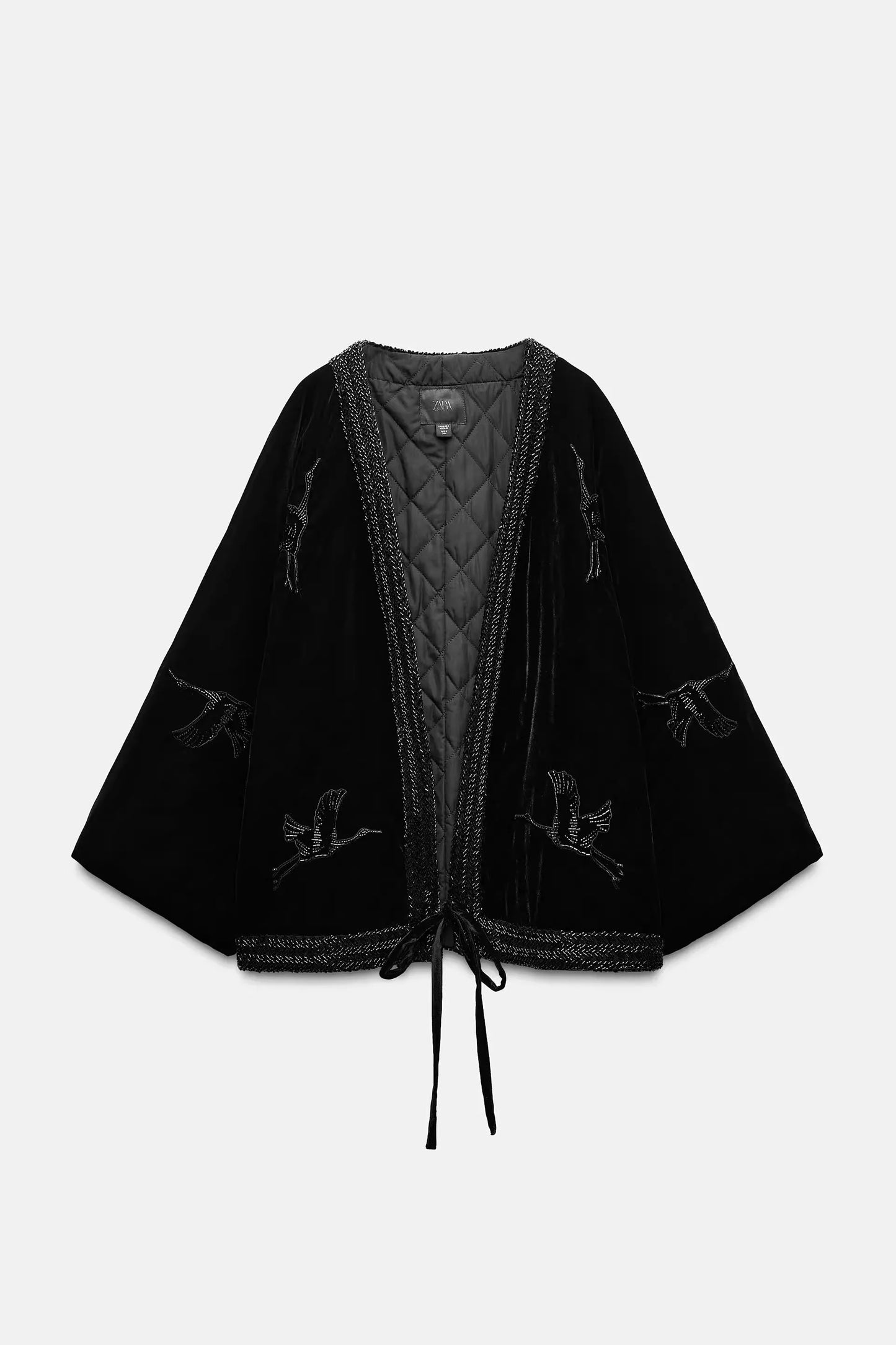 Winter New Women's Velvet Kimono Sle Jaet Embroidered Decoration Beads Straight Cut Long Sve V-Ne Coat Regular Thi...
