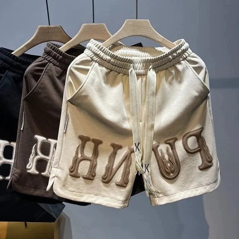 Fashion Letter Printing Drawstring Shorts Men's Summer New Sports Pants Trendy Brand Loose American Casual Five-point Pants