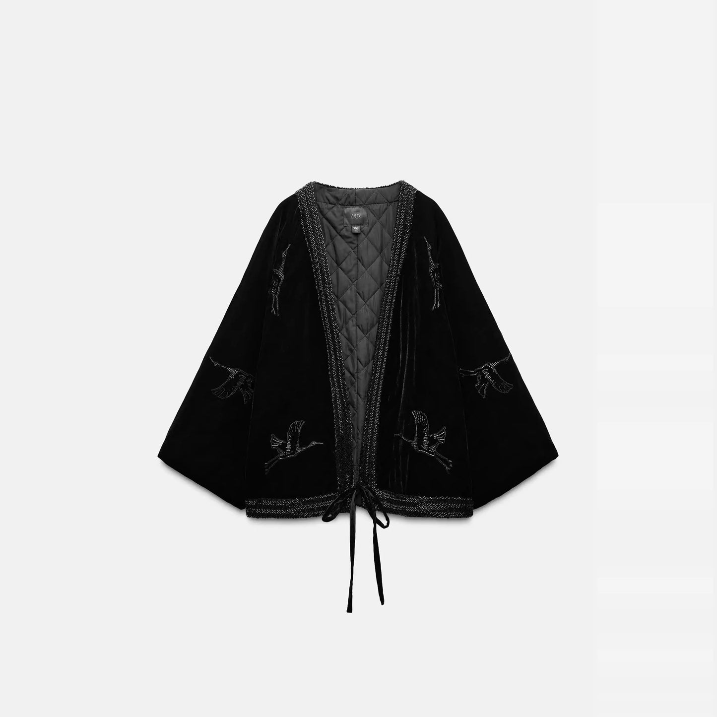 Winter New Women's Velvet Kimono Sle Jaet Embroidered Decoration Beads Straight Cut Long Sve V-Ne Coat Regular Thi...