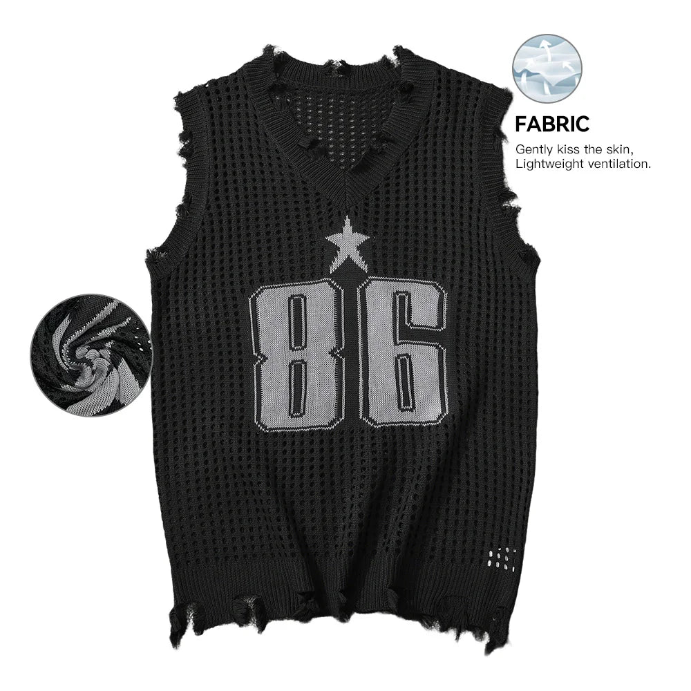 Men's Vest Summer Fashion Knitted Letter Pattern Mesh Sleeveless Vest Casual Breathable Knit Soft Vest Top Men US Size