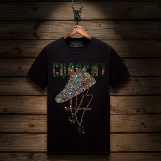 2025 Summer Mens T Shirts Fashion Clothing Shoes Rhinestones O Neck Short Sleeve Slim Casual T-shirts for Men Camiseta Hombre