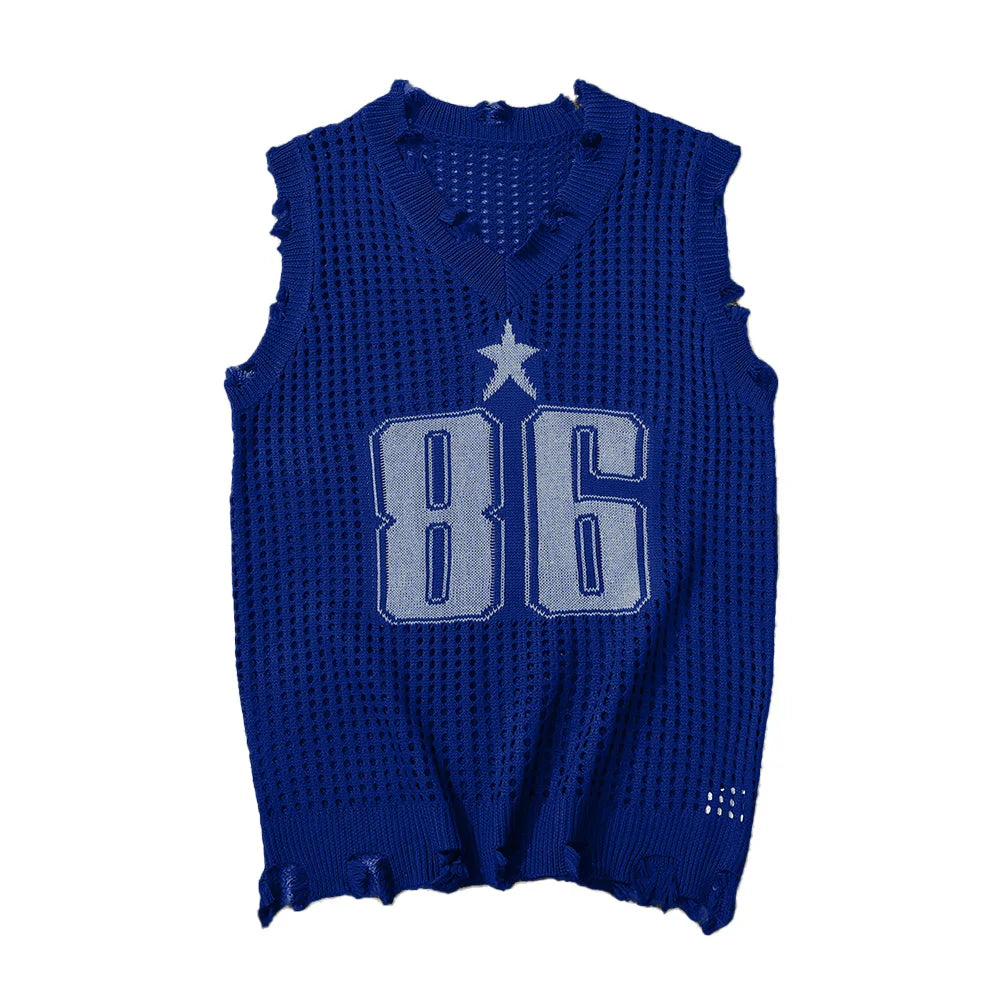 Slavinson Men's Vest Summer Fashion Knitted Letter Pattern Mesh Sleeveless Vest Casual Breathable Knit Soft Vest Top Men US Size