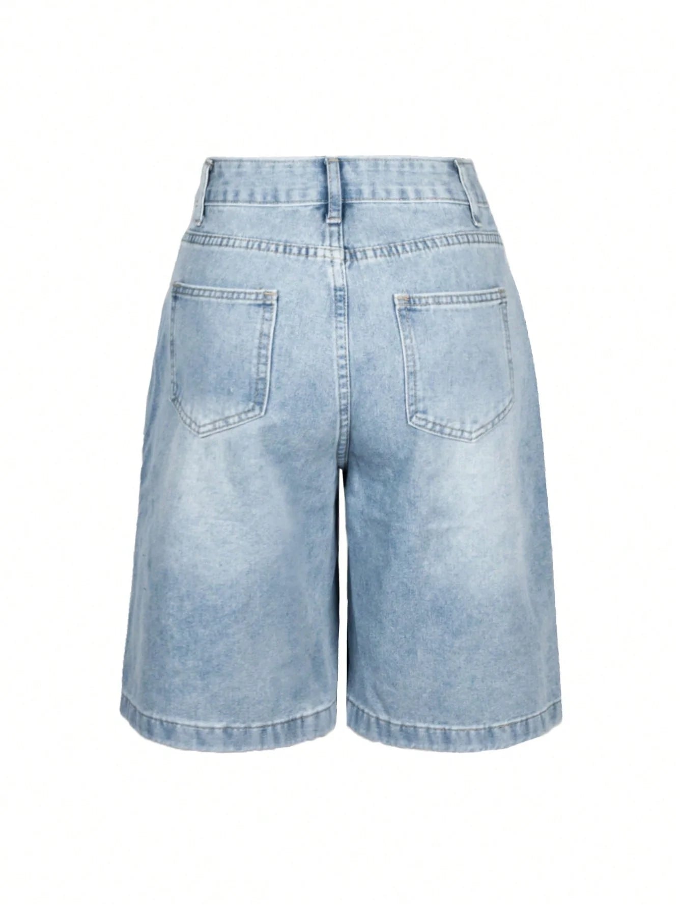 Women Summer Denim Jorts Vintage Cat Whisker Washed Loose Slant Pockets Daily Wear Bermuda Knee-length Shorts