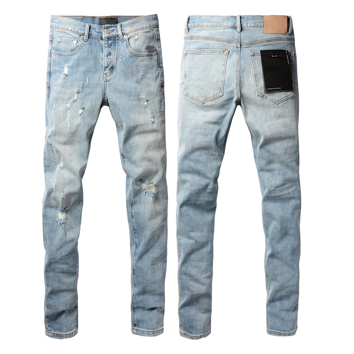 High Street Style Men's Skinny Jeans USA Quality Low Rise Blue Print Letters Fashion Repair Denim Pants Size 28-40
