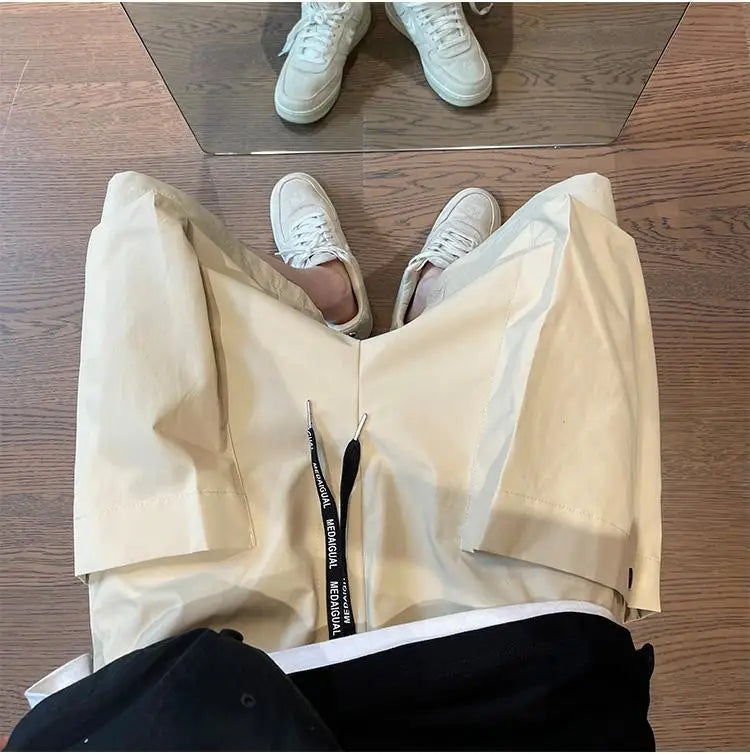 Summer Solid Pockets Large Size Shorts Men's High Street Loose Casual Workwear Five-quarter Pants Men Bottom Male Sportswear