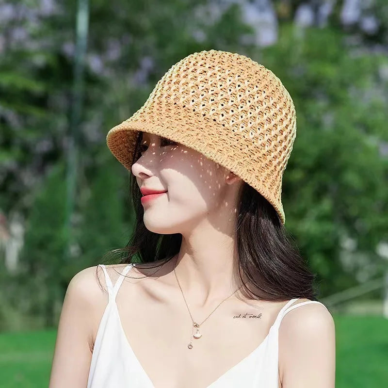 Gorras Para Hombres Striped Hollow Women Bucket Hat Spring Summer Outdoor Sunscreen Weave Breathable Fisherman Versatile Travel