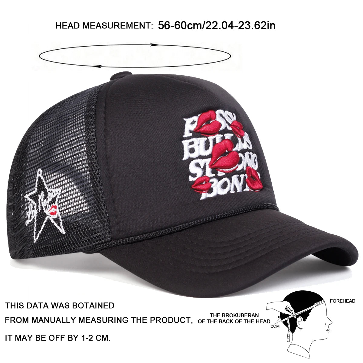 Unisex Letter Lips Embroidery Side Pentagram Baseball Net Caps Spring and Summer Outdoor Adjustable Casual Hats Sunscreen Hat