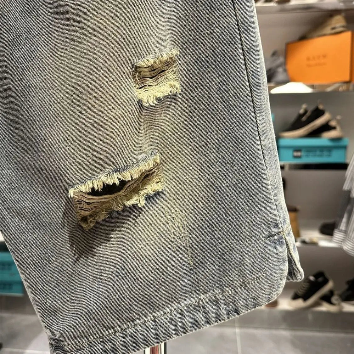 Men's Ripped Denim Shorts American High Street Loose Straight Washed Old Retro Versatile Casual Five-point Pants Jorts Man