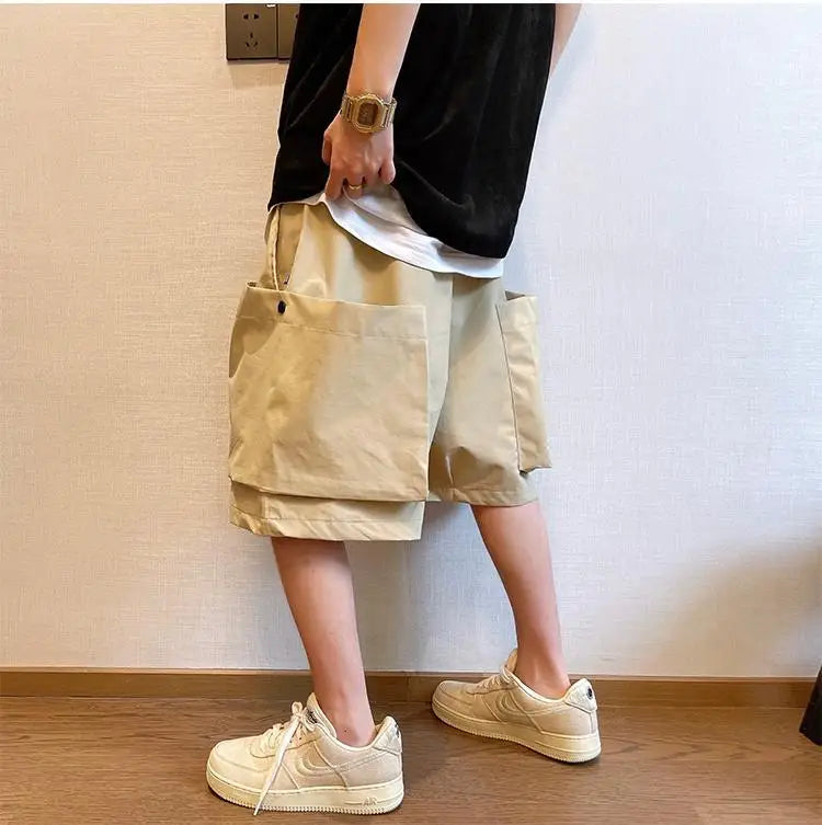 Summer Solid Pockets Large Size Shorts Men's High Street Loose Casual Workwear Five-quarter Pants Men Bottom Male Sportswear