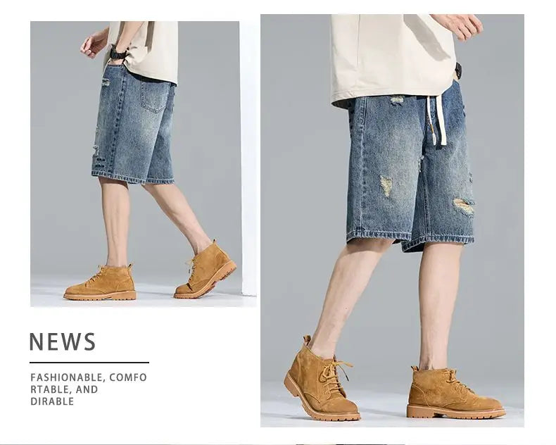Casual Cargo Denim Shorts Men Elastic Waist Straight Comfortable Light Color Soft Short Pants Baggy Wide Bermuda Male Y2k Jeans