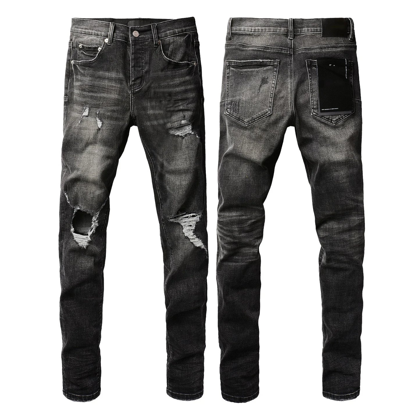 High Street Style Men's Skinny Jeans USA Quality Low Rise Blue Print Letters Fashion Repair Denim Pants Size 28-40