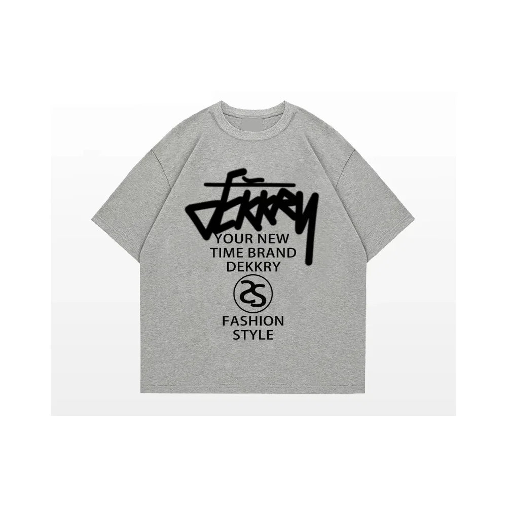 American Design Letter Printing Cotton Short Sleeve T-Shirt Men's Summer Trend Loose Casual Motorcycle Breathable Cotton Clothes