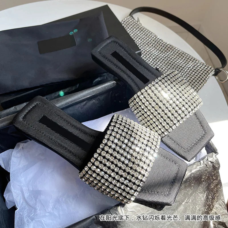 Ladies Shiny Crystal Slippers Summer Women Flat Slides Shoes Rhinestone Beading Sandals Female Clear Flipflops