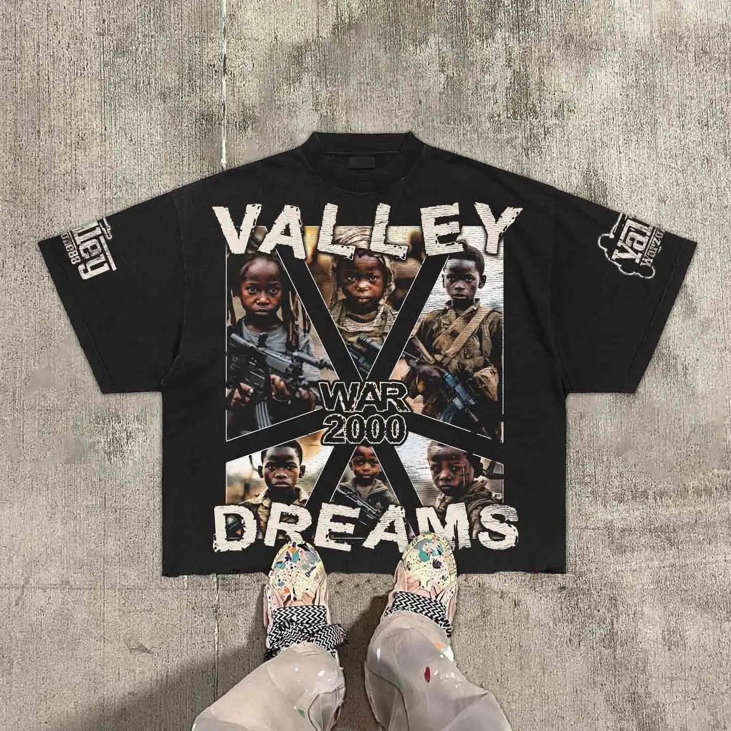 Vintage Warzone Valley Division Graphic 100% Cotton T-Shirt Cropped Tees Men and women same style, casual and comfortable