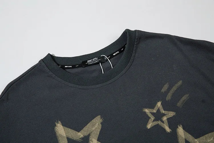 Fashion High Street Oversized Hip Hop T Shirts Streetwear Ripped Tees Star Printed Loose Fit Short Sleeve Tops Tshirt
