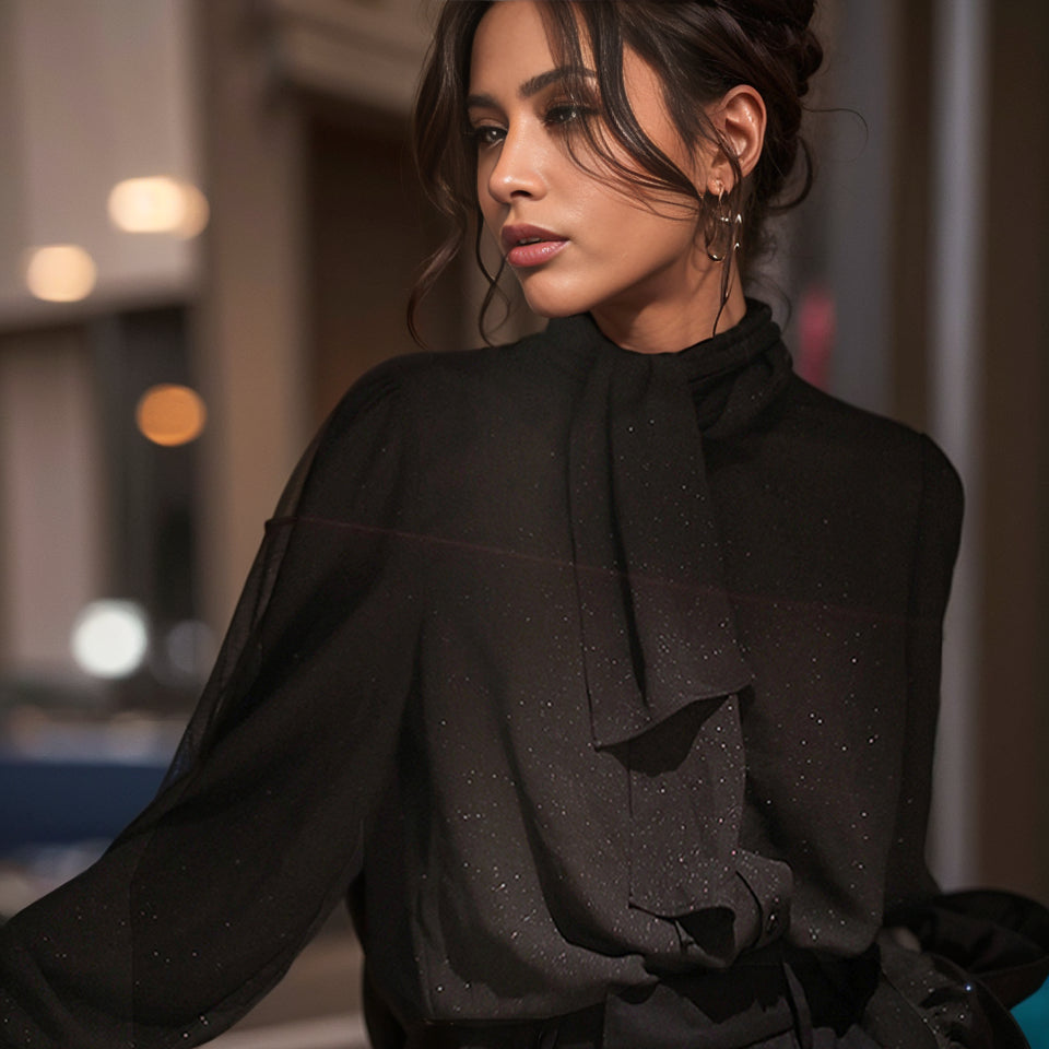 Chic Fancy Stars Glitter Shirt with Ribbon