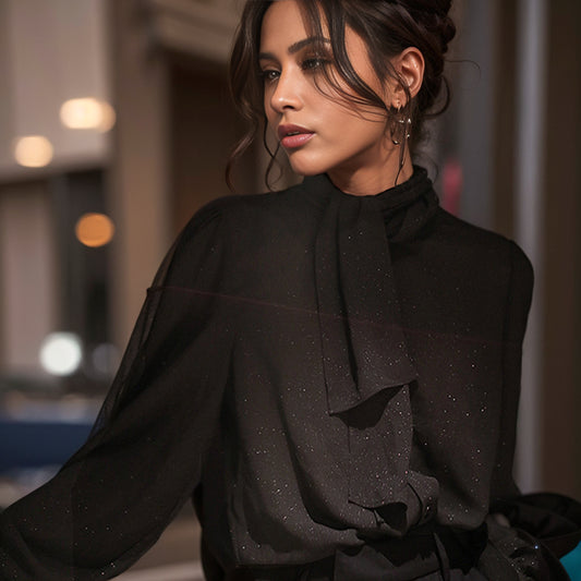 Chic Fancy Stars Glitter Shirt with Ribbon