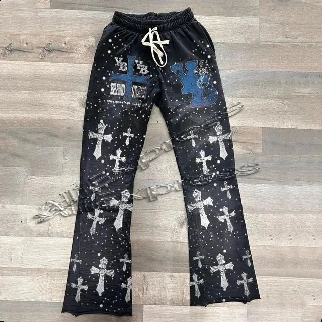 Y2k Pants Men Loose 3D Print Trousers Casual Sweatpants Waist Sporty Female Clothes Streetwear Hip Hop Vintage Flared Pants moto