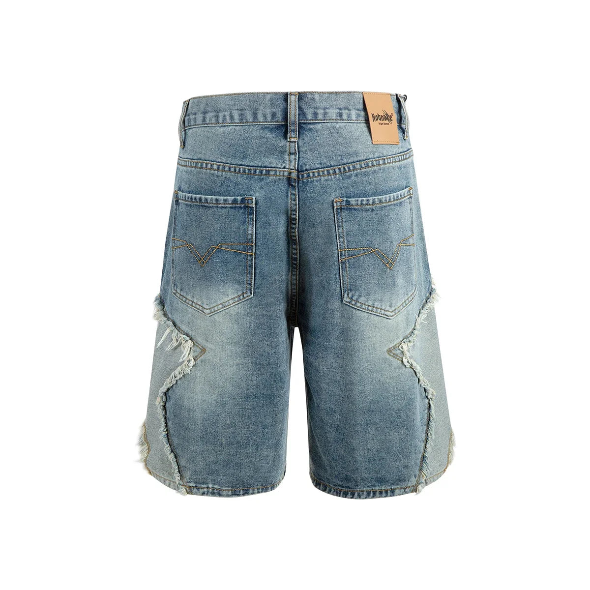 High Street Washed Stars Patchwork Baggy Jeans Shorts for Men Wide Leg Straight Casual Denim Five Point Pants Oversized
