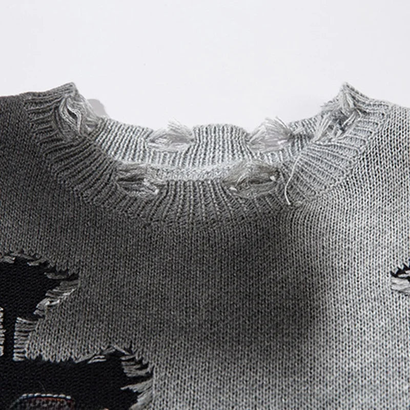 Loose Men's Knitted Sweater Cross Hook Flower Oversize Crew Ne Long Sve Casual Comfortable ROMECL Chinese Trendy Sle