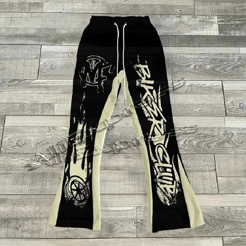 Men's Pants Y2k Flared Hip Hop Men Loose 3D Print Trousers Casual Sweatpants Mid Waist Sporty Female Streetwear Vintage moto