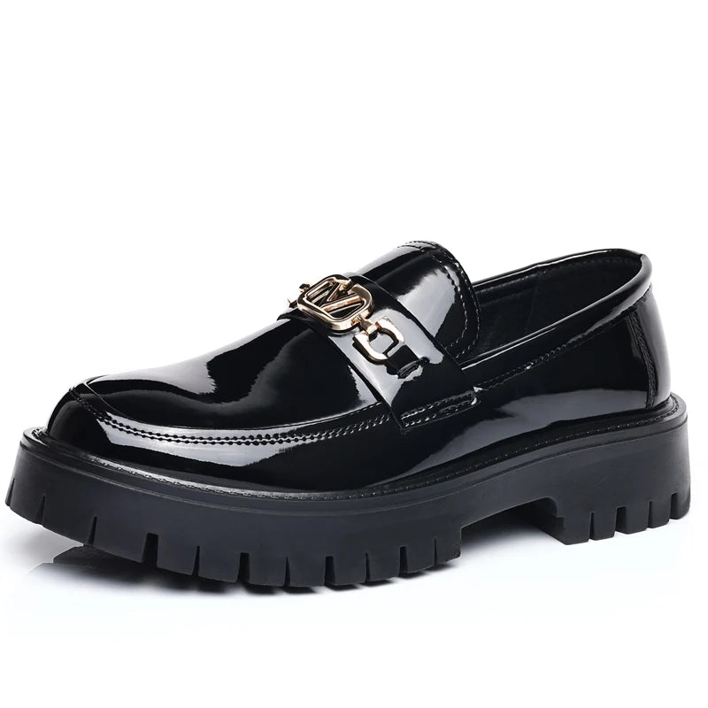 STRONGSHEN Men Leather Shoes Platform Loafers Thick-soled Patent Leather Wedding Shoes Formal Business Shoes Slip-on Casual Shoe