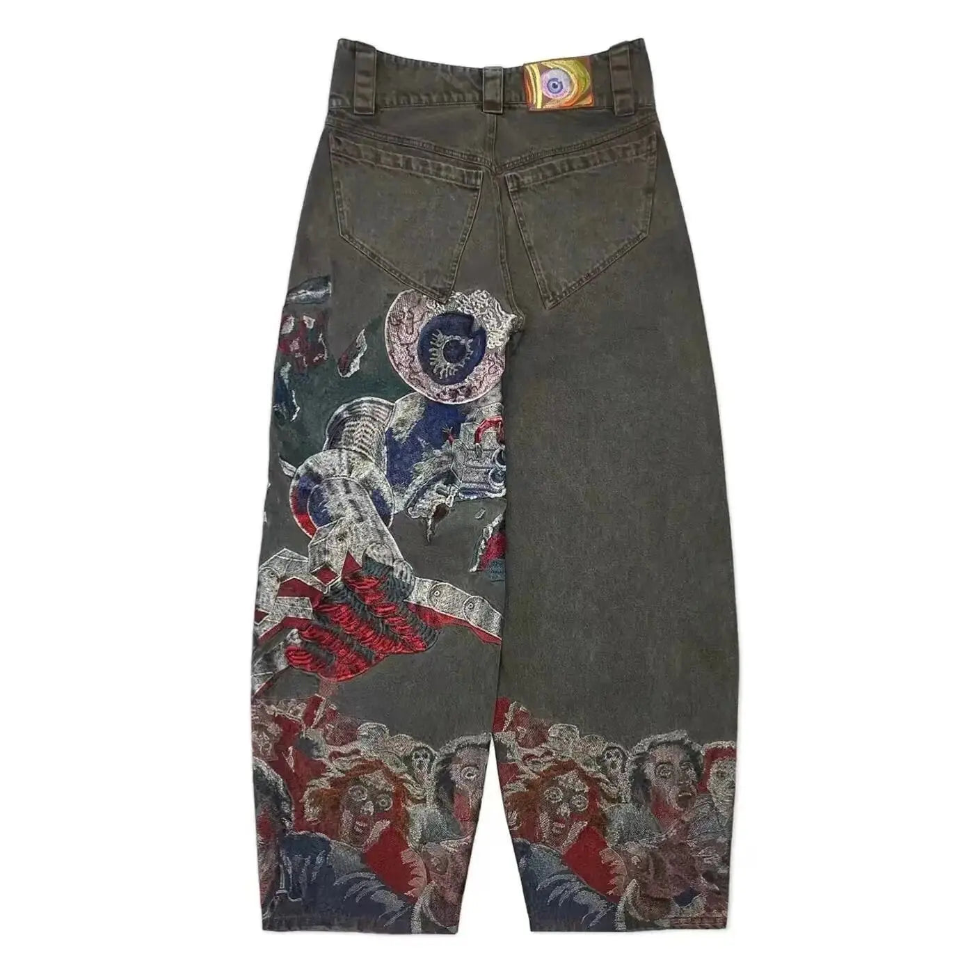 2025 new Jeans Y2K Mens Womens Retro Hip Hop Distressed Embroidered Baggy Jeans Black Pants Rock High Waist Wide Leg Trousers