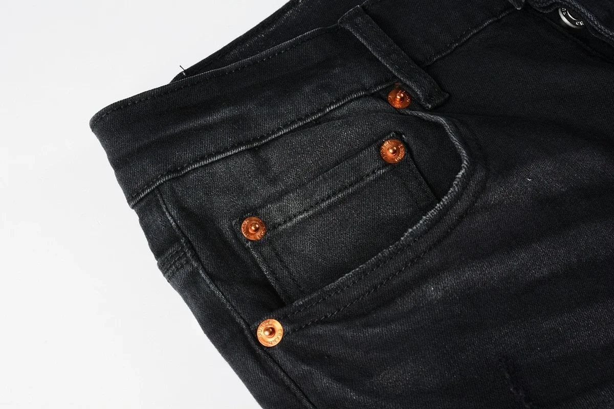 New Jeans Men Fashion Trend Daily Casual Black Paint Hole Straight Leg Pants Hip Hop Elastic Skinny Ripped jeans Brand pants