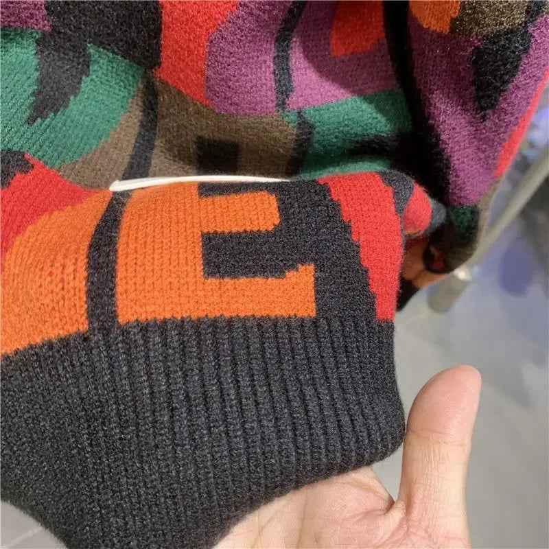 2023 New Autumn and Winter Men Fashion Letter Jacquard Pullover Knitted Sweater Trendy Contrasting Color Design Sweater