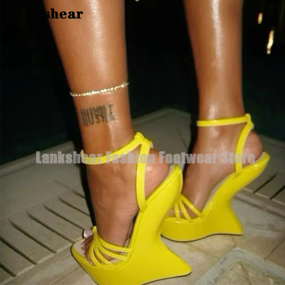 Platform Strange Style Sandals Women Candy Color Open Toe High Heels Pumps Ankle Buckle Strap Heels Sandalias Zapatos De Mujer