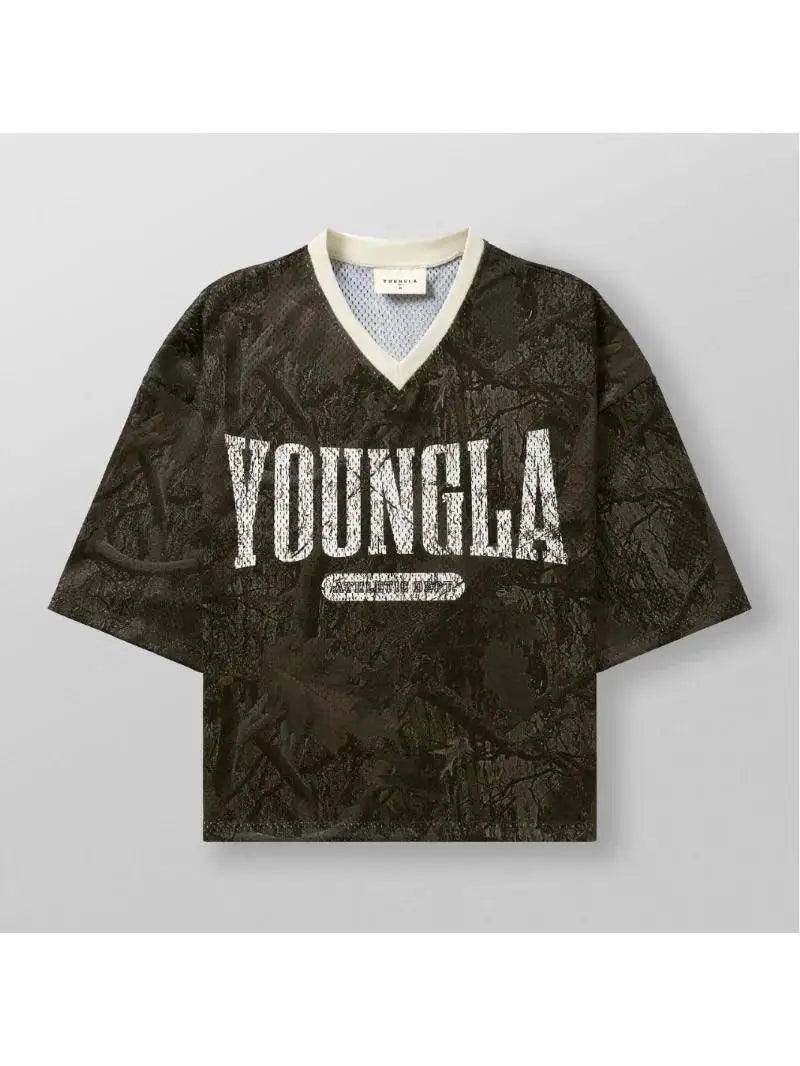 2025 YOUNG tide brand oversized T-shirt gym men's exercise and fitness quick-drying breathable large mesh printed short-sleeved