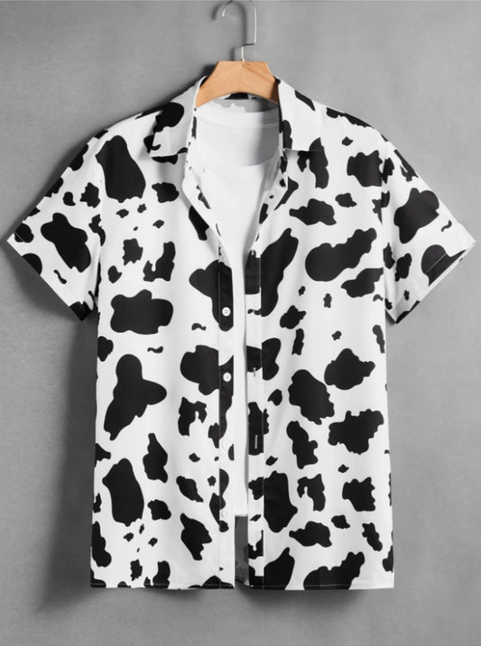 Summer Daily Casual Men's Shirts Hawaiian Street Life Men's Cow Print Single Breasted Casual Short Sleeve Shirt  Men's Clothing