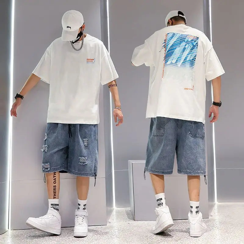 Ripped Jeans Men's Summer Thin Trendy Loose Casual Retro Shorts