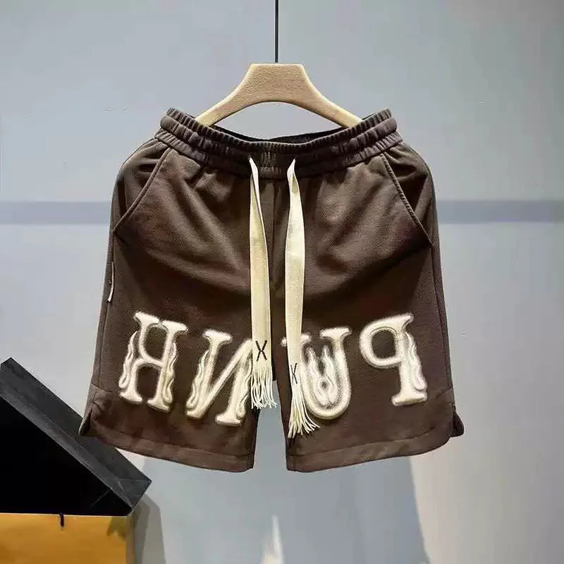 Fashion Letter Printing Drawstring Shorts Men's Summer New Sports Pants Trendy Brand Loose American Casual Five-point Pants