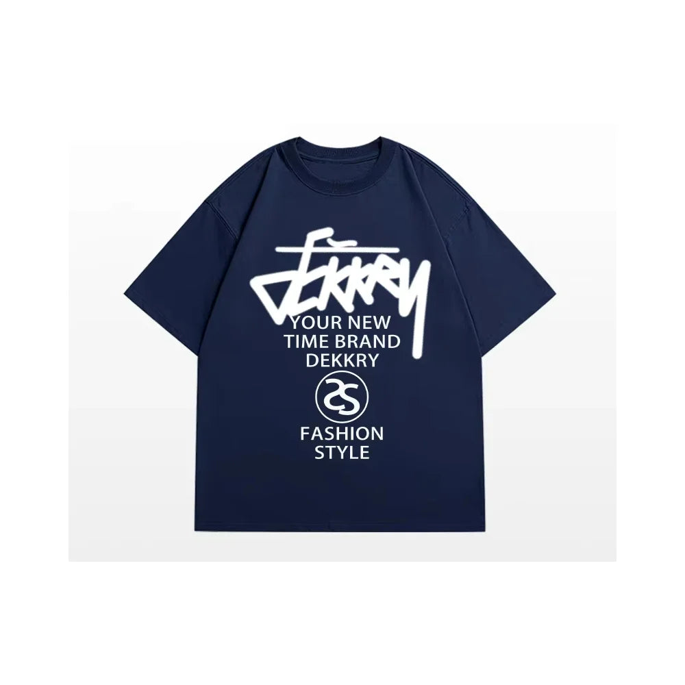 American Design Letter Printing Cotton Short Sleeve T-Shirt Men's Summer Trend Loose Casual Motorcycle Breathable Cotton Clothes