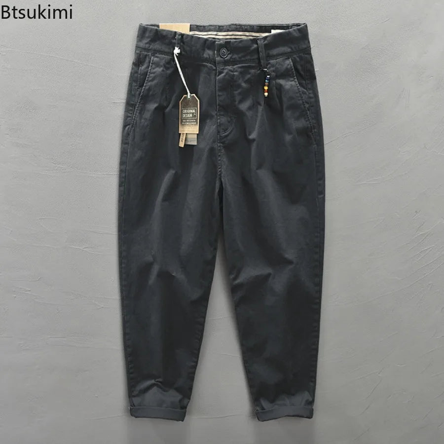 2025 Men's Cotton Vintage Cargo Pants Spring Autumn Fashion Beading Design Solid Baggy Pants Casual Streetwear Men Joggers Pants