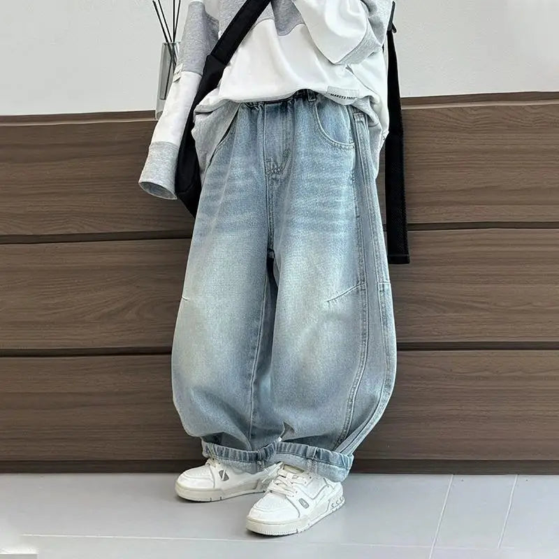 Boys' jeans, cool and versatile pants for going out, middle-aged and young children's autumn pants, street style fashion