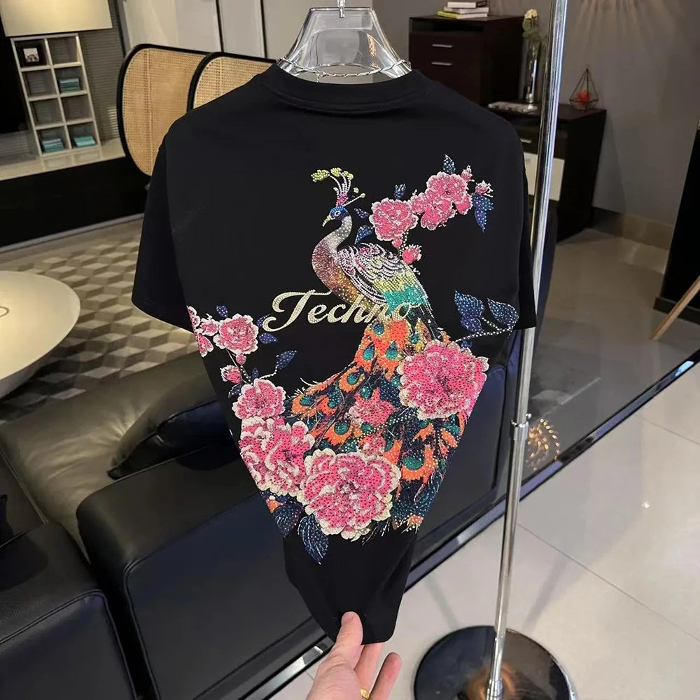 Men's Y2k Graphic Cotton Short-Sleeved T-Shirt Chinese Retro Trend Fashion Loose Casual Breathable Niche Summer New Men's Tops