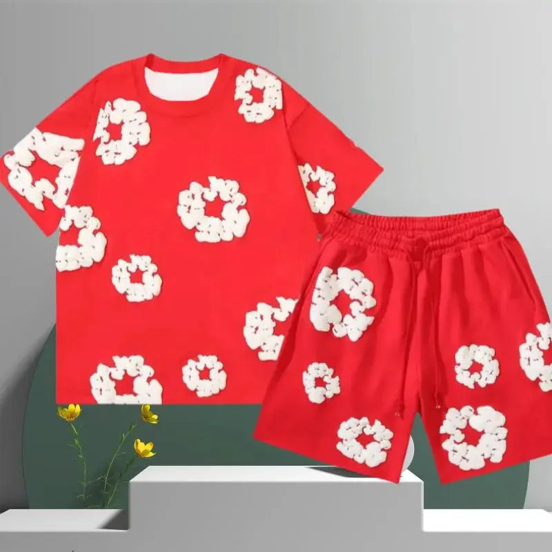 Summer new 3D flower printed mens and womens quick drying sports shorts American set comfortablebreathable and casual mensshorts