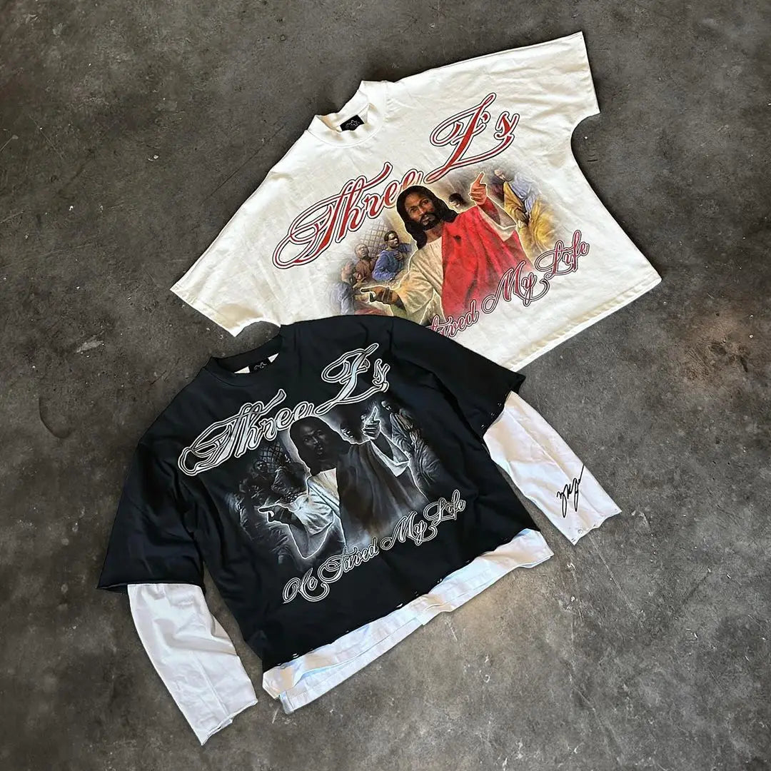 Y2k retro new hip-hop pattern printed men oversized T-shirt street short sleeved casual punk couple top harajuku y2k top