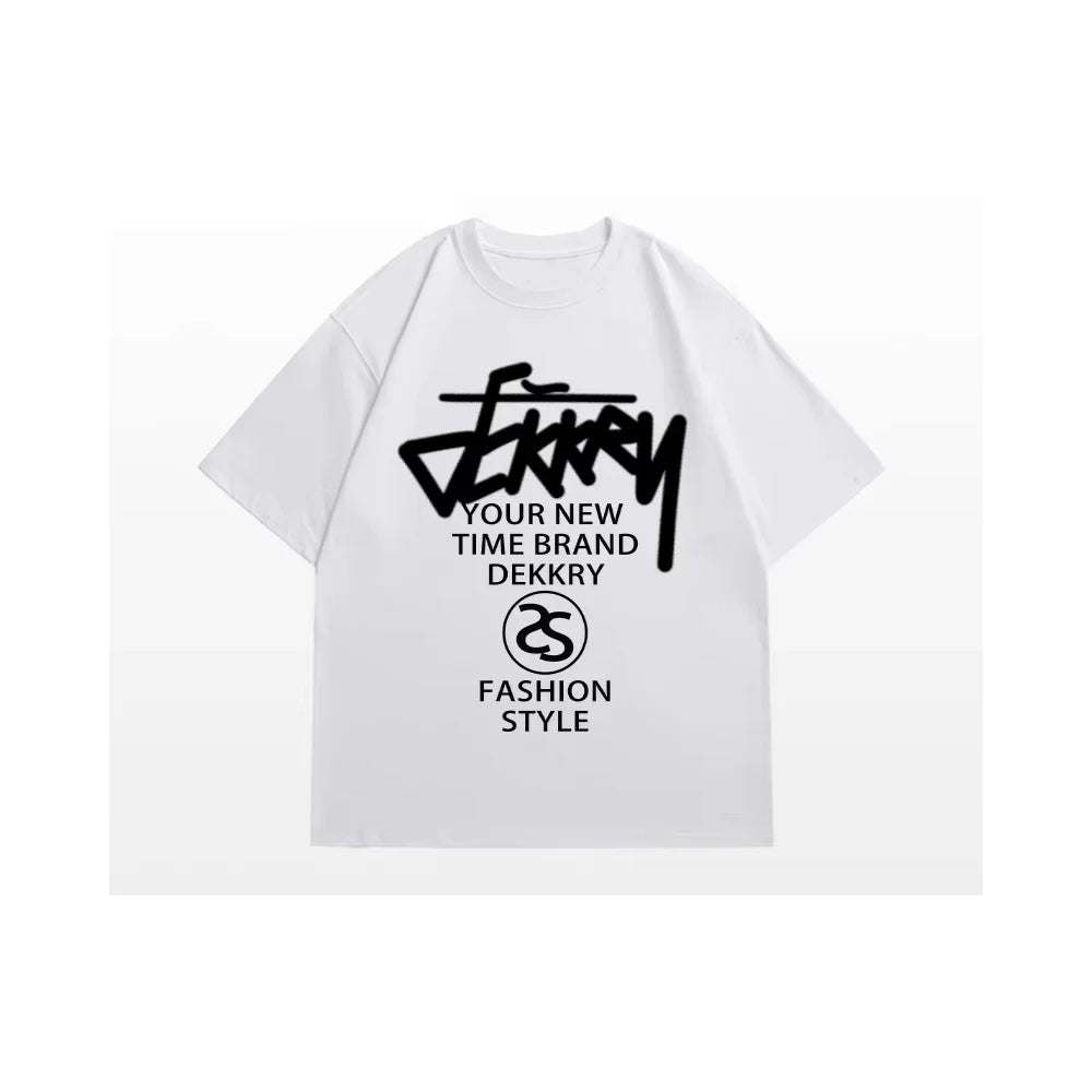 American Design Letter Printing Cotton Short Sleeve T-Shirt Men's Summer Trend Loose Casual Motorcycle Breathable Cotton Clothes