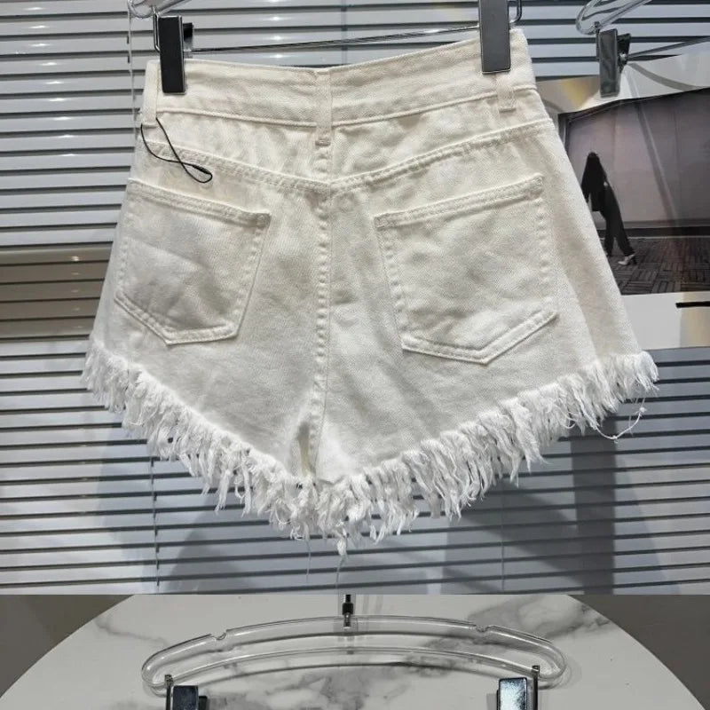 Matakawa Denim Shorts Mujer Beading Diamonds Tassels Spring Summer Women Pants Streetwear Solid Korean Fashion Pantalones Cortos