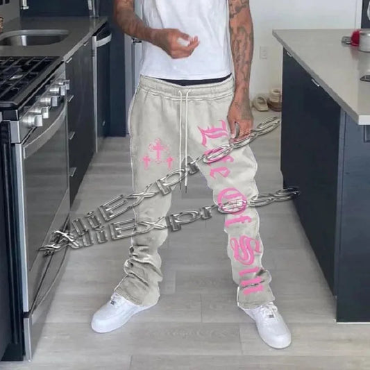 Men's Pants Y2k Flared Hip Hop Men Loose 3D Print Trousers Casual Sweatpants Mid Waist Sporty Female Streetwear Vintage moto