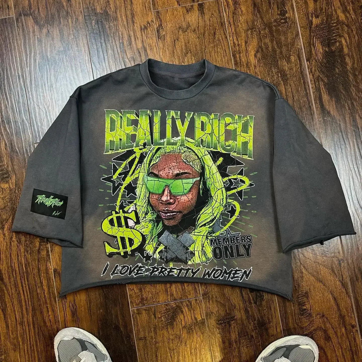 Retro High Street Printed Three Quarter Sleeve Baggy T-Shirt Women's Gothic Punk Rock Y2K Short Sleeve Harajuku Oversized Top