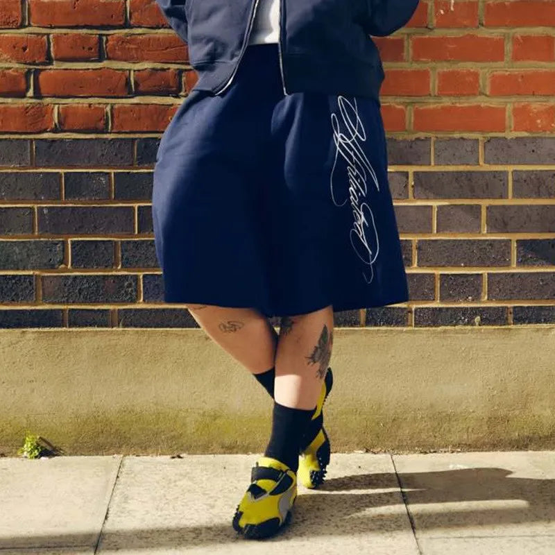 Men's American Retro Hip Hop Embroidered Pentagram Shorts Summer Casual Loose Fit Mid-Trendy Pants